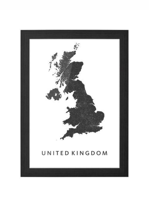 united kingdom landkaart poster ingelijst in zwarte lijst