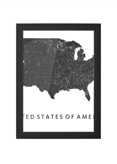 united states of america landkaart poster ingelijst in zwarte lijst