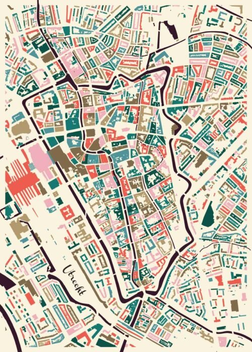 Utrecht Map Blossom Mozaïek Stadskaart poster