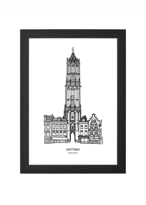 domtoren lijntekening poster ingelijst in zwarte lijst