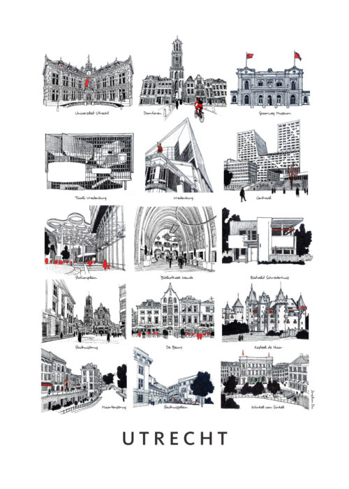 Stadsschets van Utrecht lijntekening print