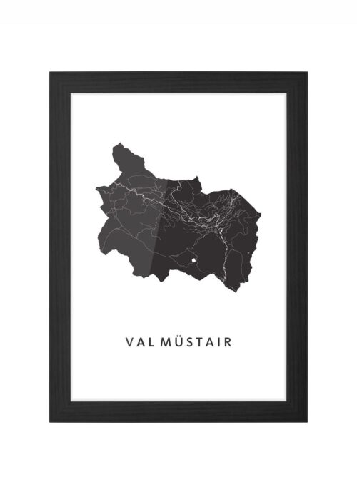 val müstair regiokaart poster ingelijst in zwarte lijst