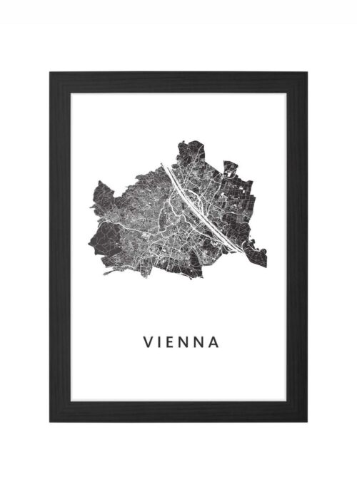 vienna stadskaart poster ingelijst in zwarte lijst