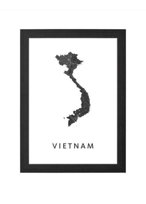 vietnam landkaart poster ingelijst in zwarte lijst