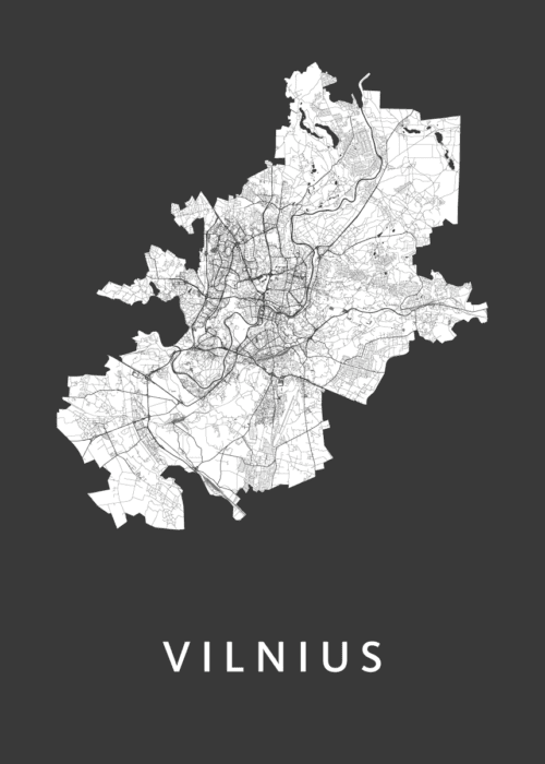 Vilnius  Black Stadskaart Poster Kopen