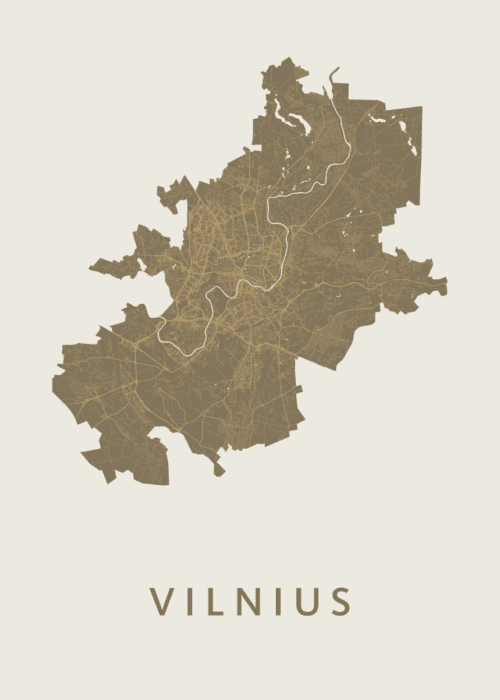 Vilnius  Gold Stadskaart Poster Kopen