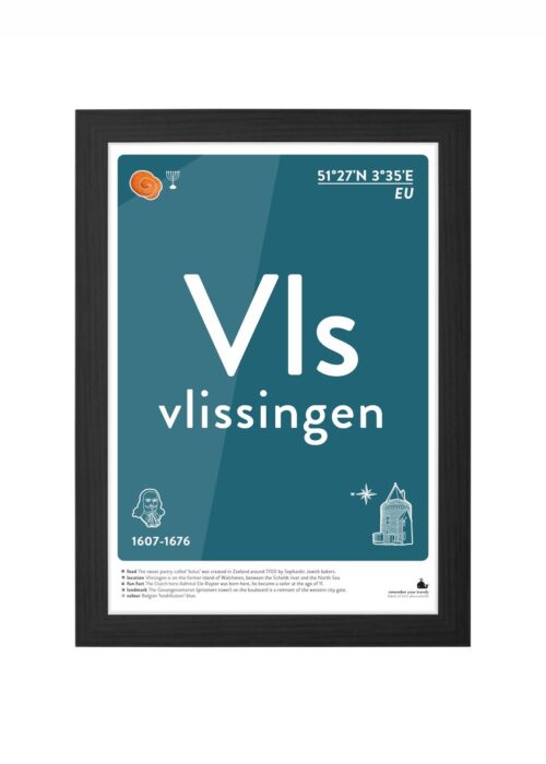 vlissingen typografie poster ingelijst in zwarte lijst