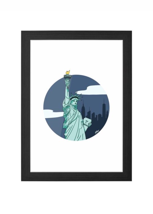 vrijheidsbeeld icoon print poster ingelijst in zwarte lijst