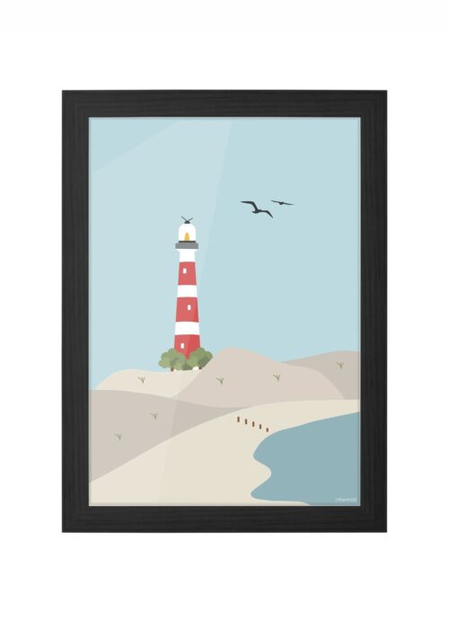 vuurtoren illustratie icoon print poster ingelijst in zwarte lijst