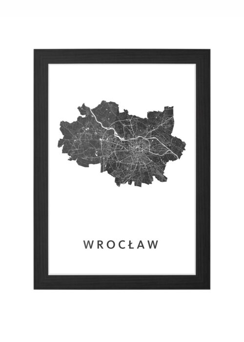 wrocław kaart poster ingelijst in zwarte lijst