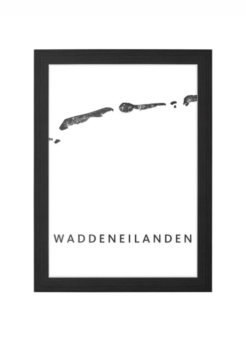 waddeneilanden eilandkaart poster ingelijst in zwarte lijst