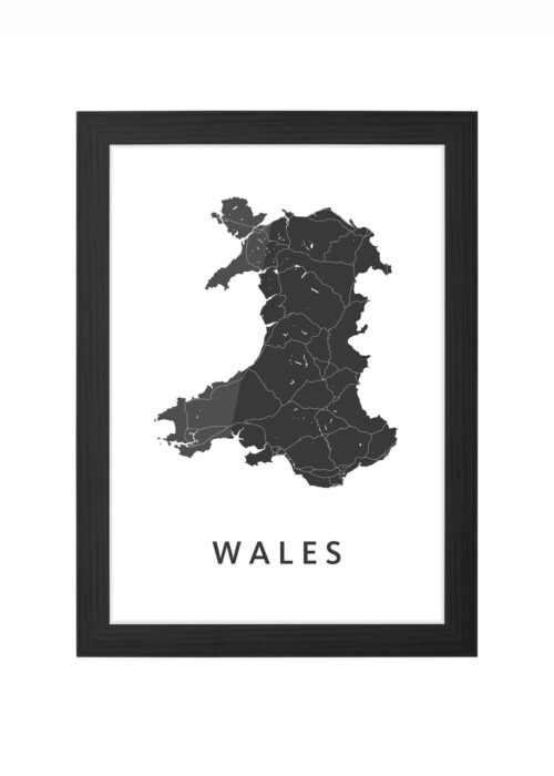 wales landkaart poster ingelijst in zwarte lijst