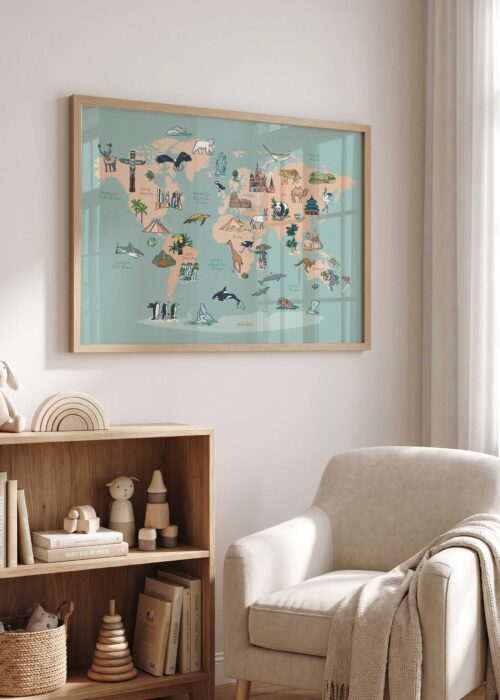 Kinderkamer poster - Wereldkaart