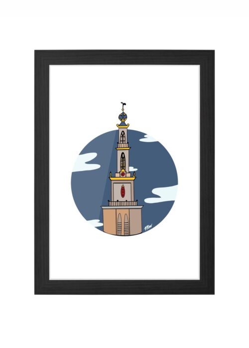 westerkerk icoon print poster ingelijst in zwarte lijst