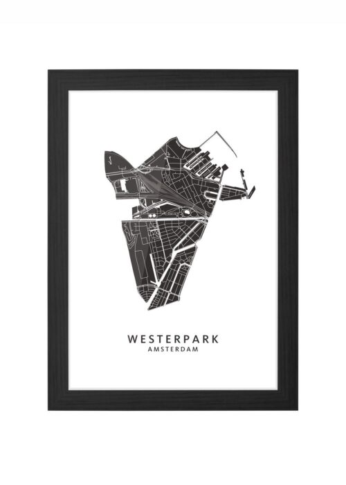 westerpark wijkkaart amsterdam poster ingelijst in zwarte lijst