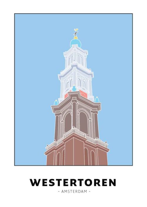 Westertoren - Amsterdam lijntekening print