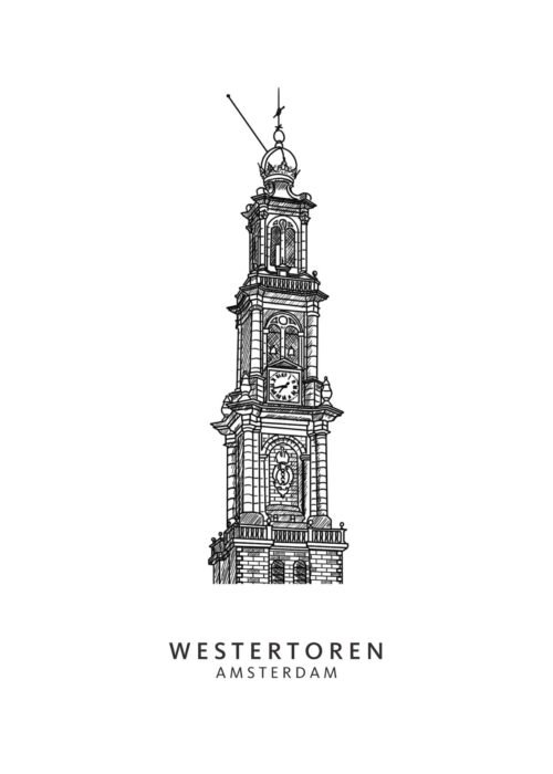 Westertoren - I - Amsterdam lijntekening print