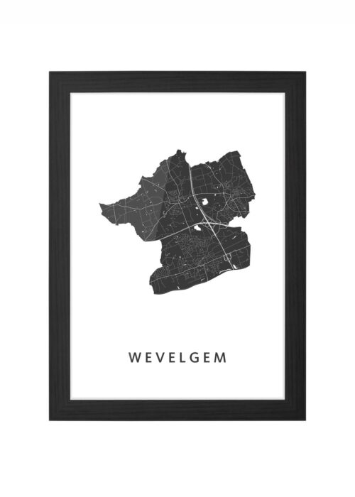 wevelgem kaart poster ingelijst in zwarte lijst