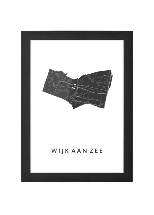 wijk aan zee kaart poster ingelijst in zwarte lijst