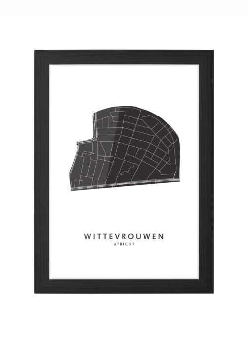 wittevrouwen wijkkaart utrecht ingelijst in zwarte lijst