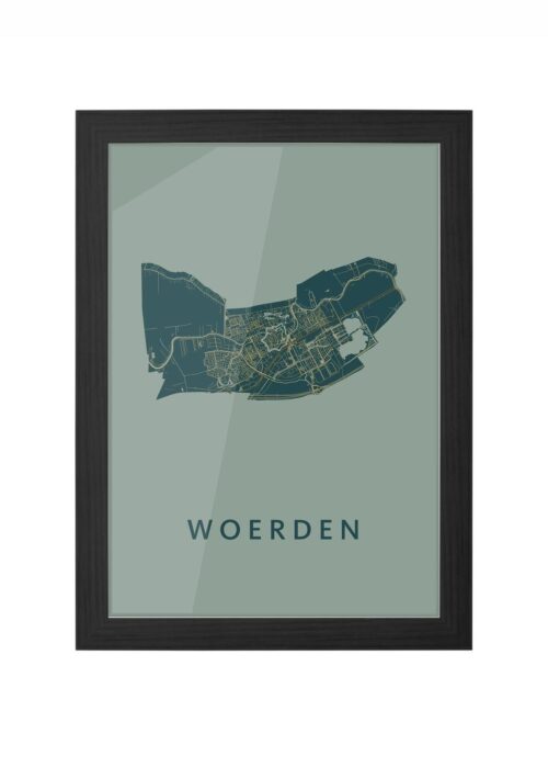 woerden stadskaart poster ingelijst in zwarte lijst