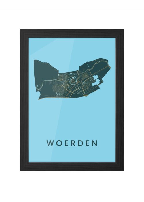 woerden stadskaart poster ingelijst in zwarte lijst