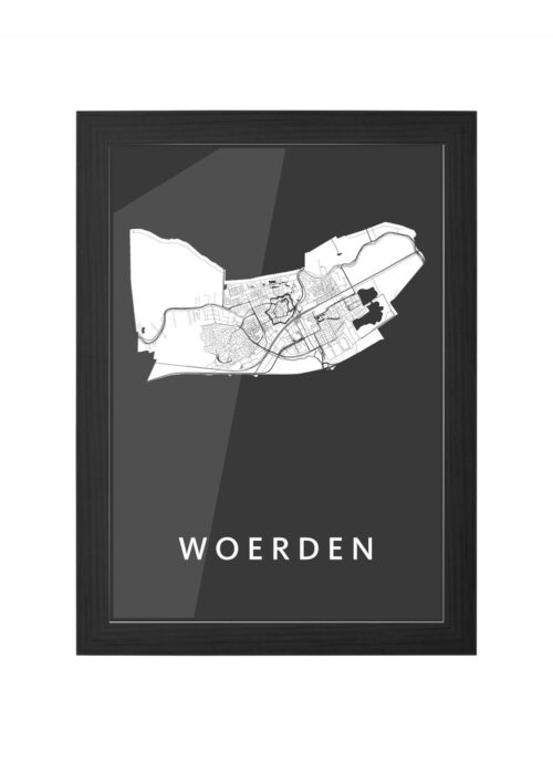woerden stadskaart poster ingelijst in zwarte lijst