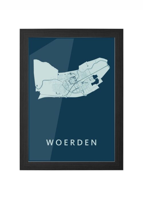 woerden stadskaart poster ingelijst in zwarte lijst