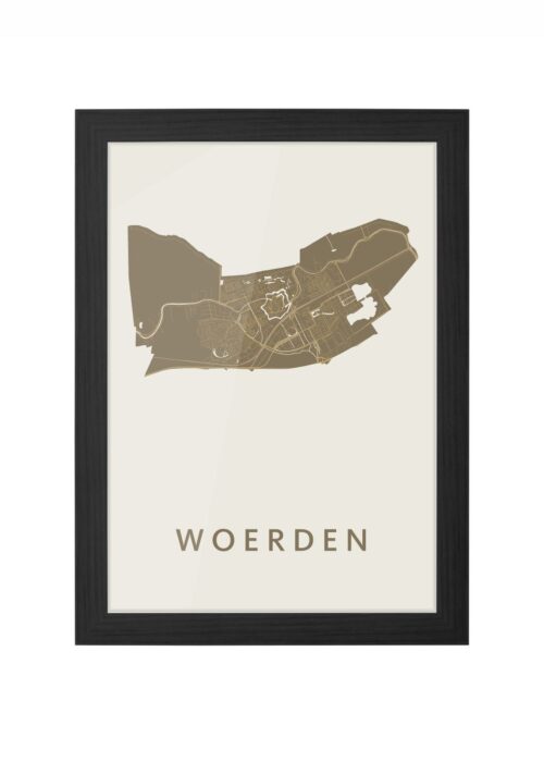 woerden stadskaart poster ingelijst in zwarte lijst