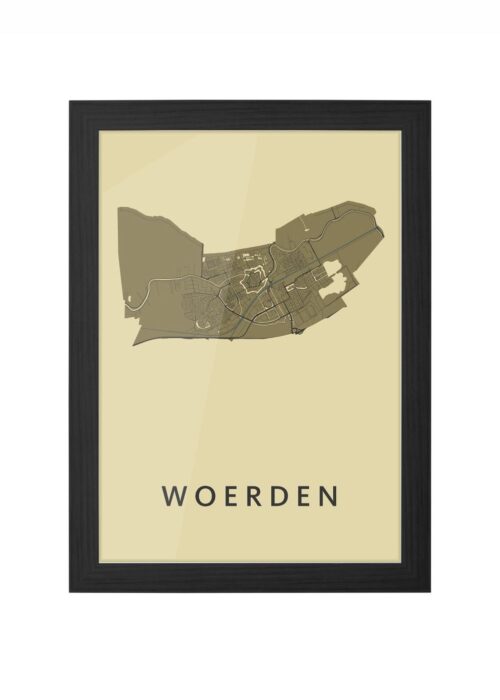 woerden stadskaart poster ingelijst in zwarte lijst