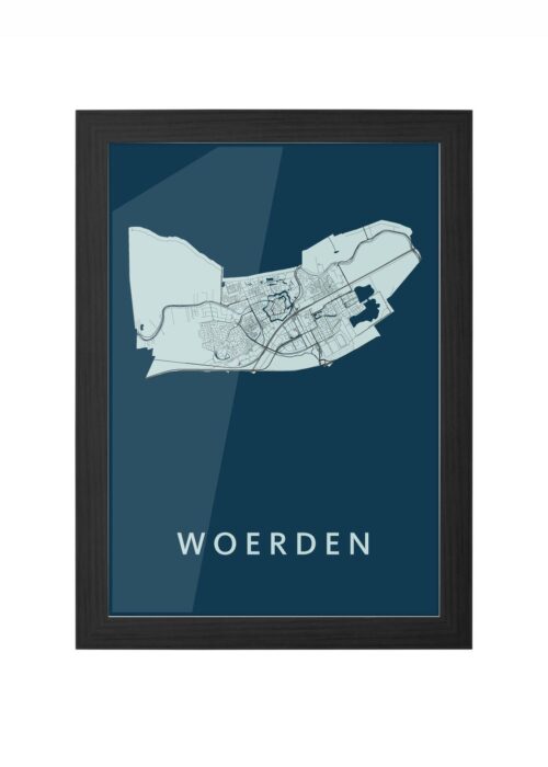 woerden stadskaart poster ingelijst in zwarte lijst