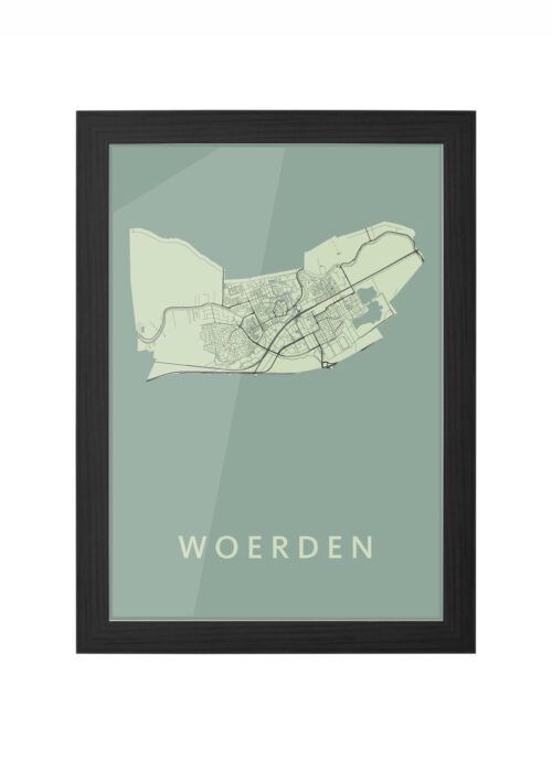 woerden stadskaart poster ingelijst in zwarte lijst