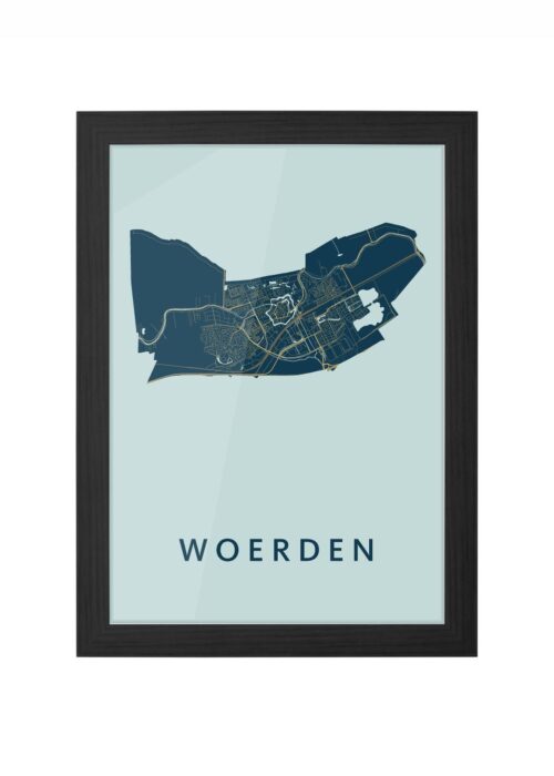 woerden stadskaart poster ingelijst in zwarte lijst
