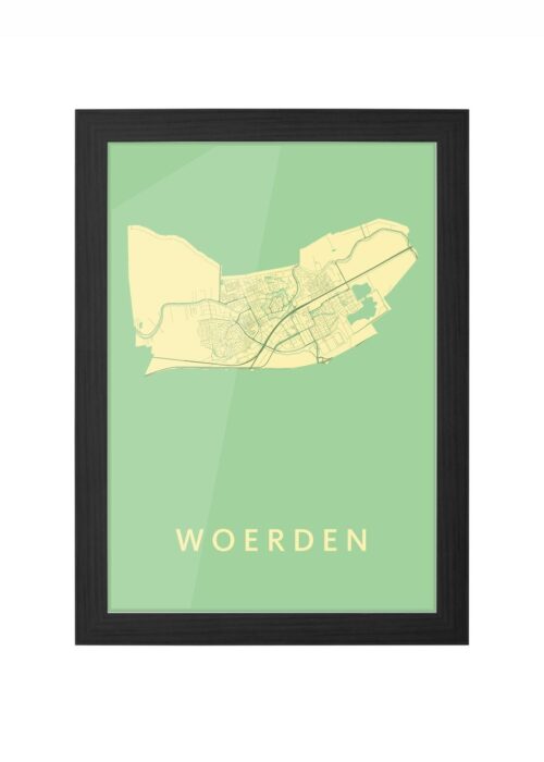 woerden stadskaart poster ingelijst in zwarte lijst