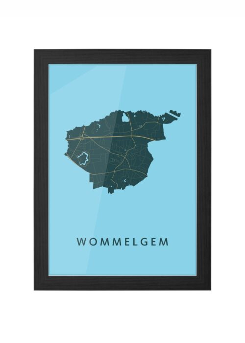 wommelgem stadskaart poster ingelijst in zwarte lijst