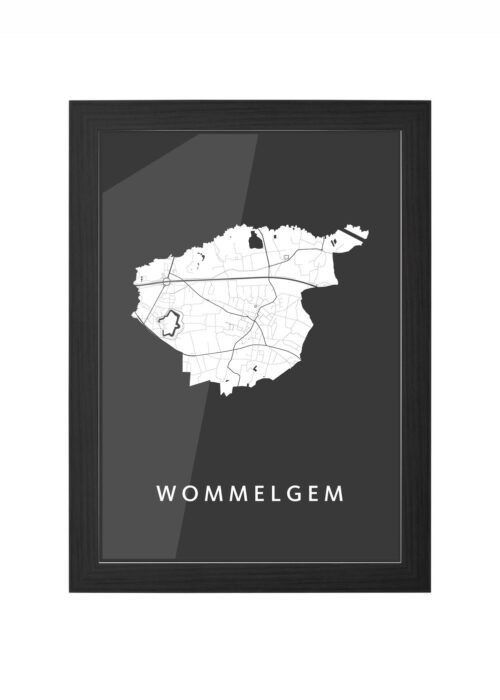wommelgem stadskaart poster ingelijst in zwarte lijst