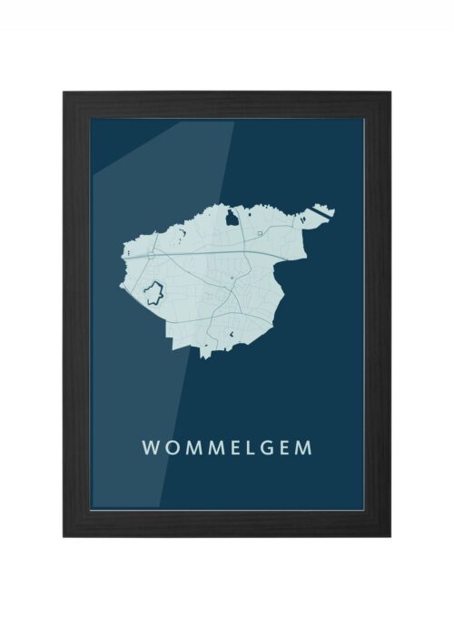 wommelgem stadskaart poster ingelijst in zwarte lijst