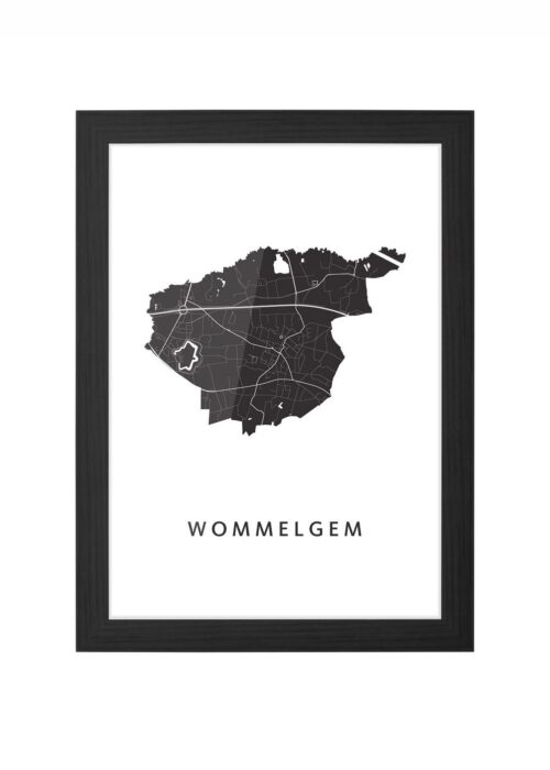 wommelgem stadskaart poster ingelijst in zwarte lijst