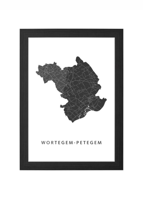 wortegem-petegem kaart poster ingelijst in zwarte lijst