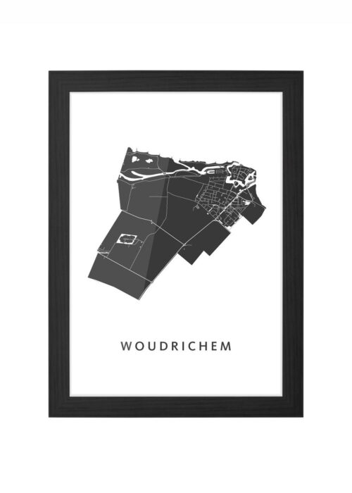woudrichem stadskaart poster ingelijst in zwarte lijst