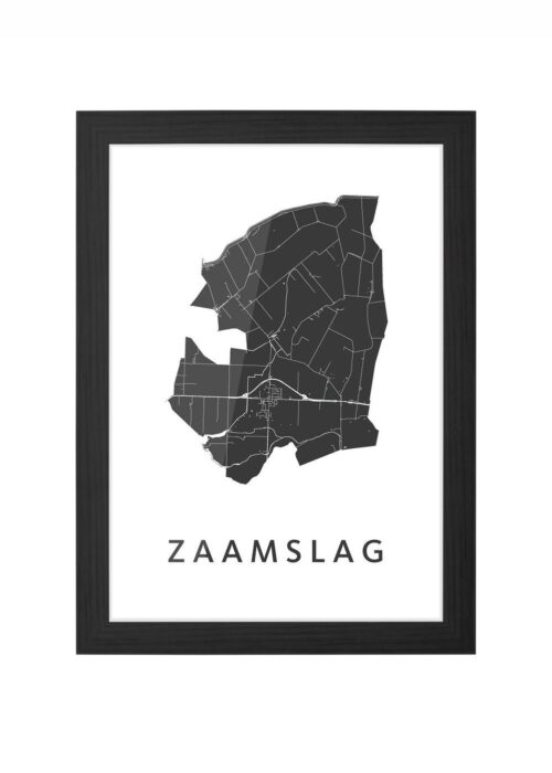 zaamslag stadskaart poster ingelijst in zwarte lijst