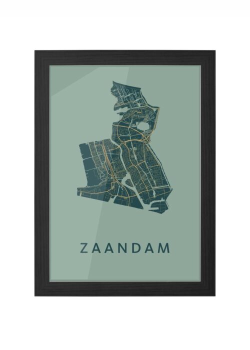 zaandam stadskaart poster ingelijst in zwarte lijst
