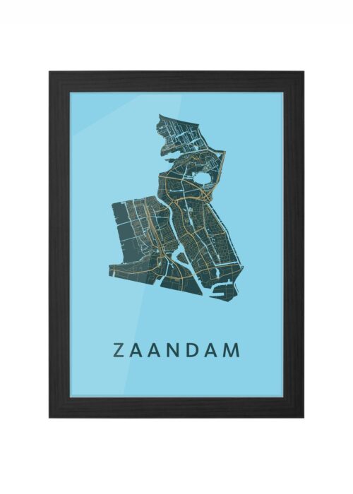 zaandam stadskaart poster ingelijst in zwarte lijst