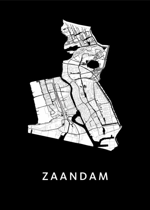 Zaandam Black Stadskaart poster | Kunst in Kaart