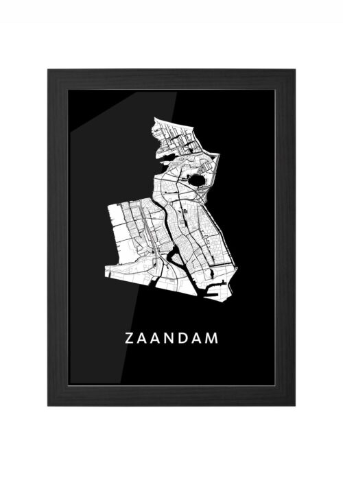zaandam stadskaart poster ingelijst in zwarte lijst