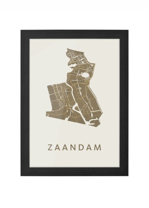 zaandam stadskaart poster ingelijst in zwarte lijst
