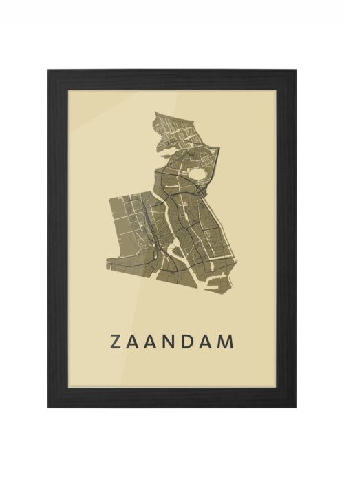 zaandam stadskaart poster ingelijst in zwarte lijst