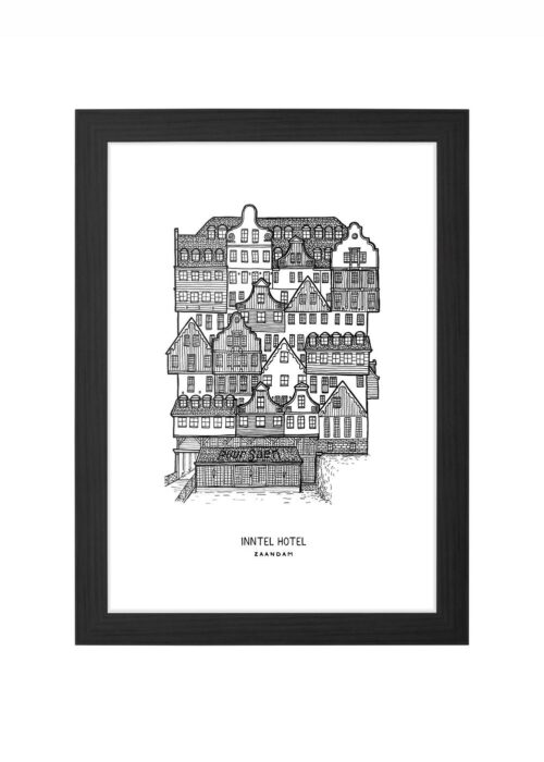 inntel hotel lijntekening poster ingelijst in zwarte lijst