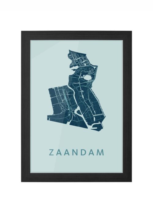 zaandam stadskaart poster ingelijst in zwarte lijst