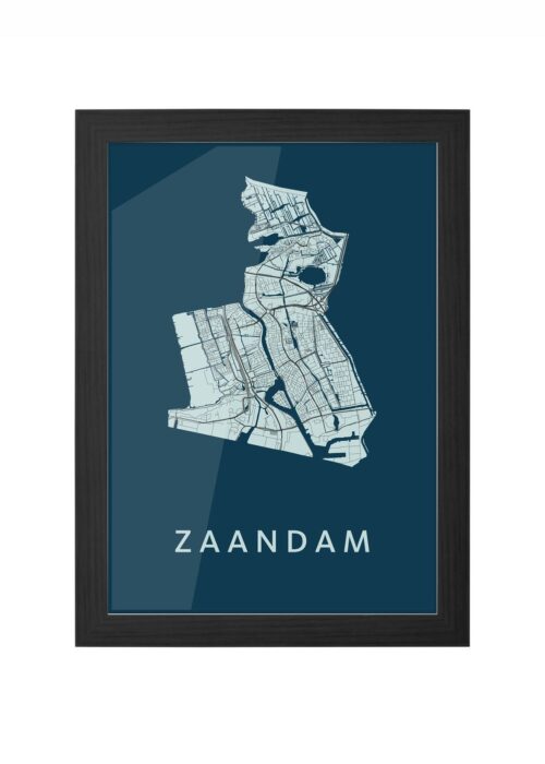 zaandam stadskaart poster ingelijst in zwarte lijst